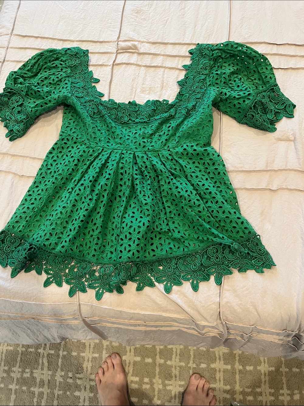 Moda International Emerald Green Eyelet Lace Peplum Blouse